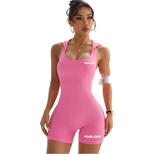 Women's Sleeveless Hooded Yoga Jumpsuit - Ribbed Stretchy Quick-Dry Gym Bodysuit | Custom Logo Supported