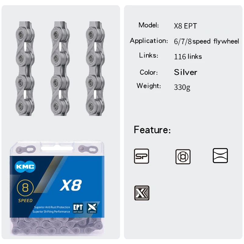 Велосипедная цепь KMC X8 8 9 10 11 скоростей X8 X9 X10 X11 с цепью для горного и дорожного велосипеда