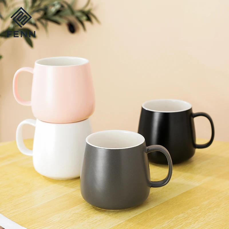 FENN 400ml Black Mugs Mate Porcelain Double Color Inner Outside white Wholesale Ceramic Custom Cafe Coffee Mug