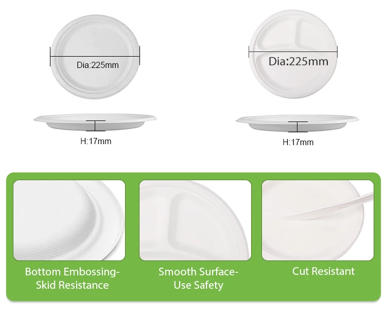 Restaurant Leakproof Compostable Sugarcane Round Pulp Plate Disposable ...