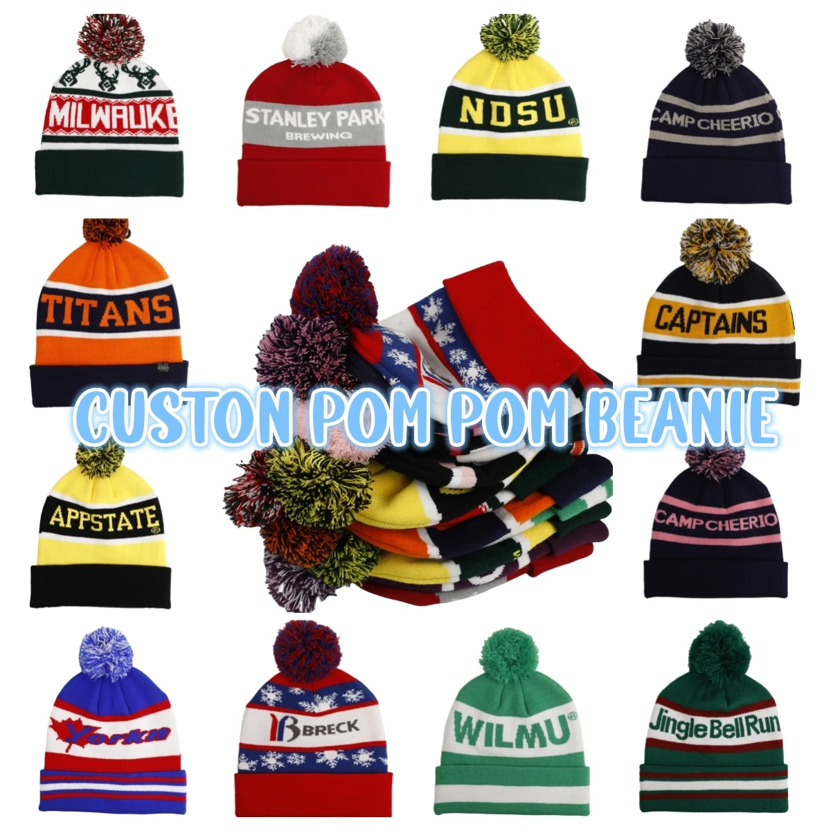 c67-A // Snowflake Custom Jacquard Knit Beanie W/ Pom - Acrylic