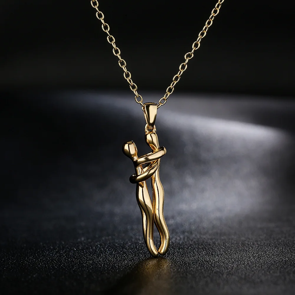 Delicate Design 18K Gold Plating Dancing Human Necklace Couple Hug Pendant Necklace Stainless Steel Fashion Pendant Necklace
