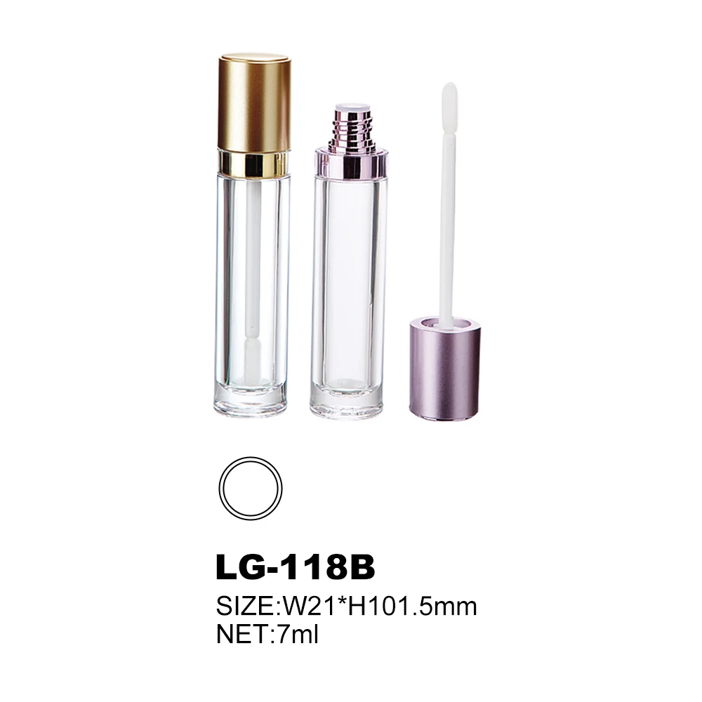 2021 new low moq empty round white wand purple lipgloss packaging gold lip gloss container tubes with brush