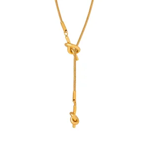 Adjustable 18K Gold Plated Stainless Steel Knot Necklace for Women Fashionable Waterproof Long Charm Necklace Trending Style