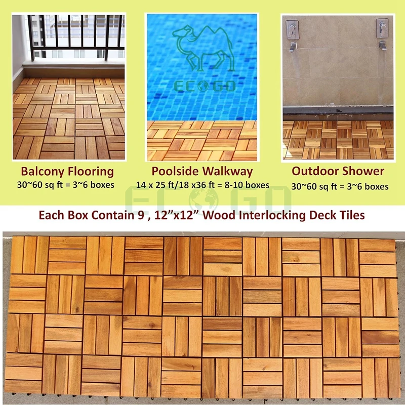 Customized Pack Of 10 Patio Deck Tiles Solid Wood Deck Tiles