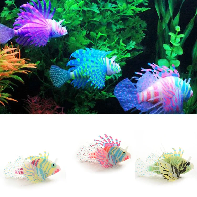 Worparsen Acuario Flotante De Pez León De Silicona, Adorno De Pez León De Silicona, Modelo De Pez León Realista, Decoración De Pecera Con Brillo En La Oscuridad, Color Azul