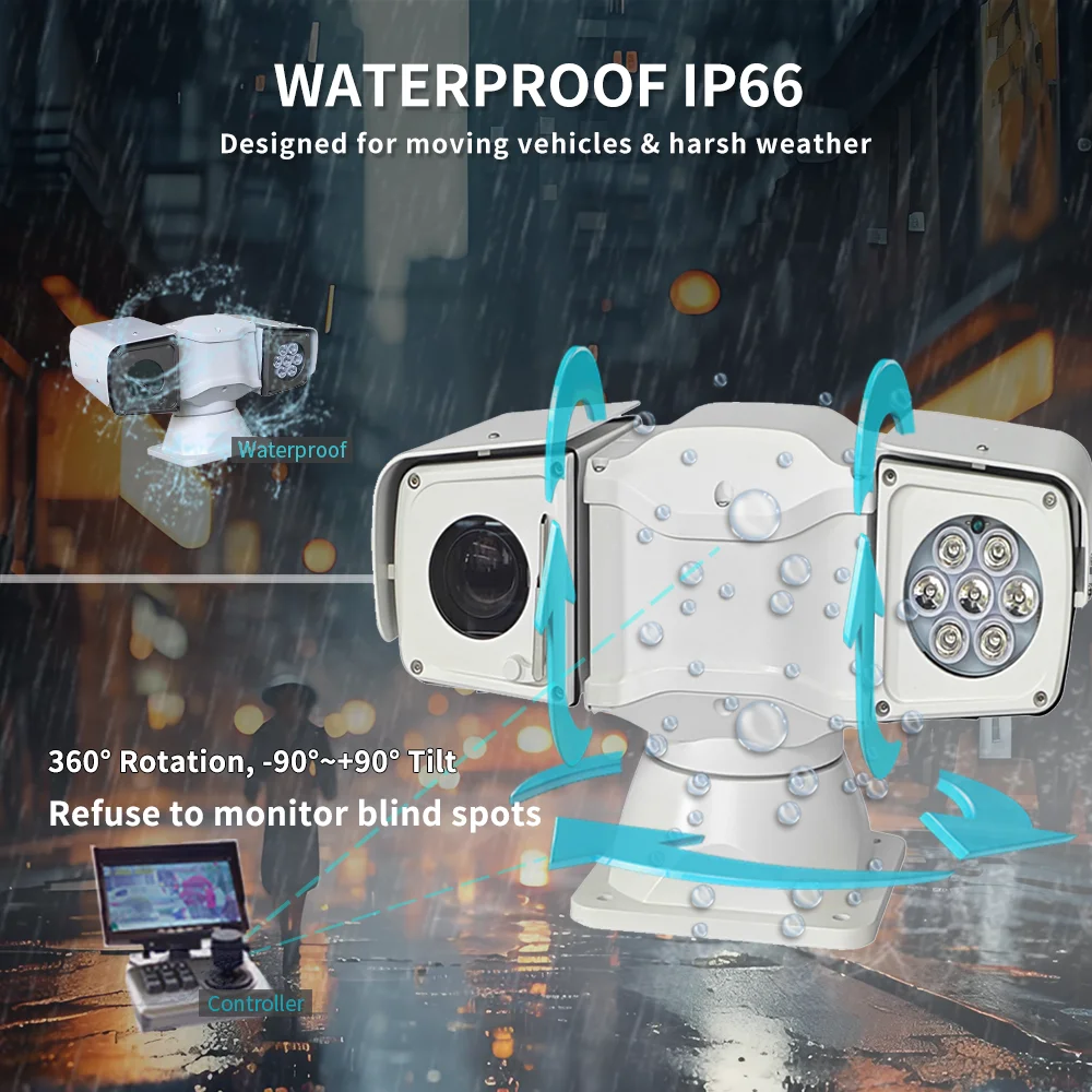 product all terrain ptz camera 150m night vision 360 rotation  defrost ip66 rs485 for construction vehicles  cargo ships-10