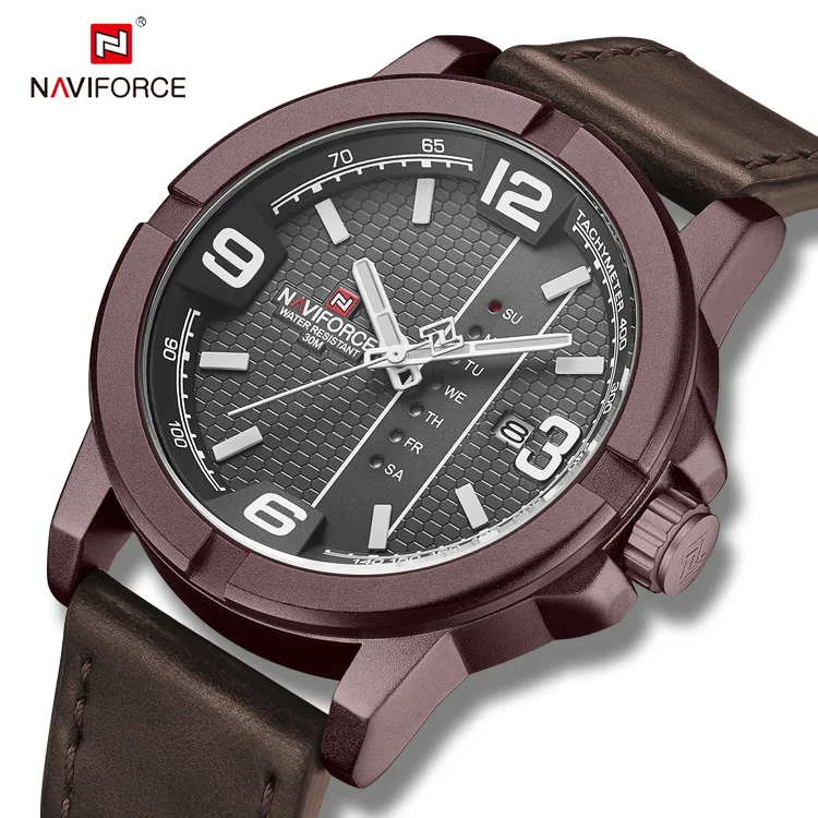NAVIFORCE 9177 New Classic Solid Surface Men Watch Gentleman Leather Strap Quartz Watches Chronograph for Men Gift Relojes
