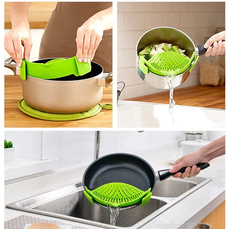 Kitchen Gizmo Snap N Strain Pot Strainer & Pasta Strainer - Adjustable  Silicone Clip On Strainer for Pots, Pans, & Bowls- Kitchen Gadgets, Noodle  Strainer, Food Strainer, Kitchen Gifts for Women, Gray