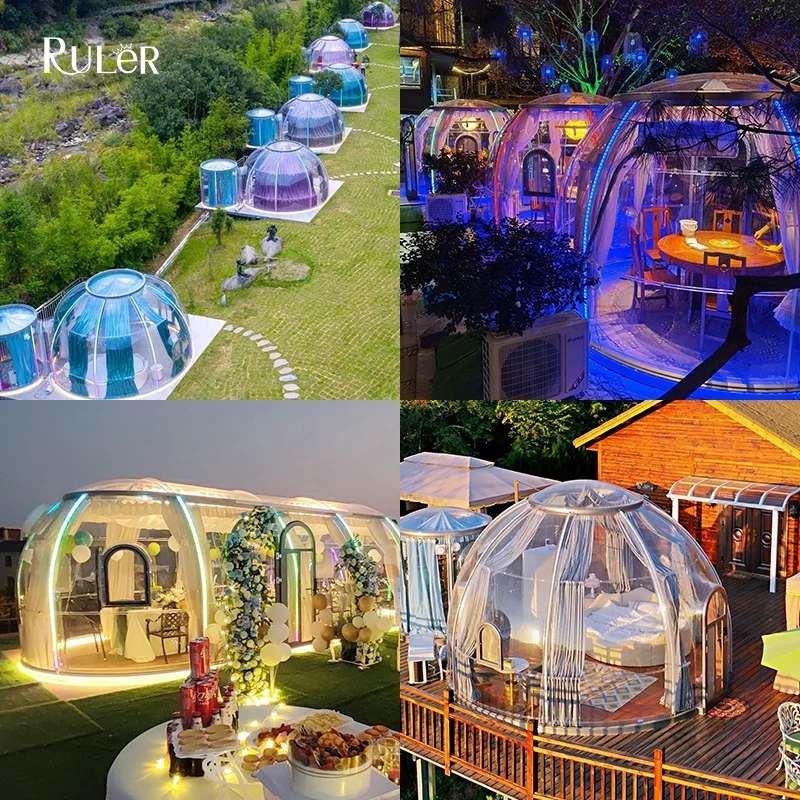 Outdoor Camping Igloo Tent 3.3M 3.8M Polycarbonate Transparent Dome Tent