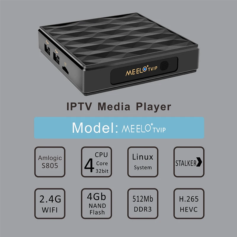 Amlogic S805 Quad Core 100M Ethernet MEELO TVIP Tv Box with IR Remote Control Smart Media Player Set Top Box Factory