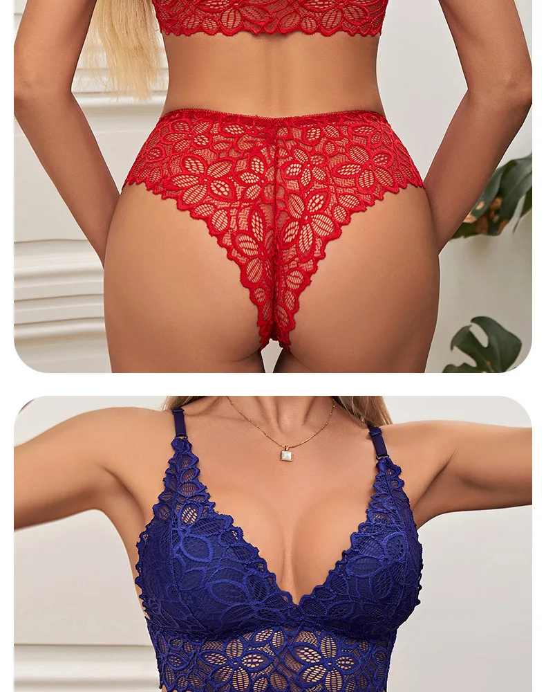 Qinelle Lace Bralette and Brief Lingerie Set in Pink