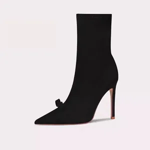 Black Sock Boots Stiletto Pointed Toe Women High Heel Ankle Boots Ladies Booties New Style Black High-heeled Boots
