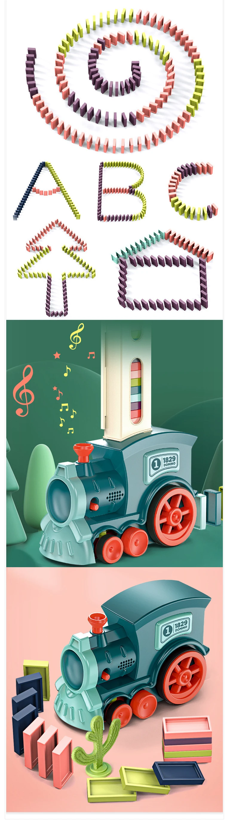 Educational Electric Lighting Music Blocks Kids Domino Train Toy Set