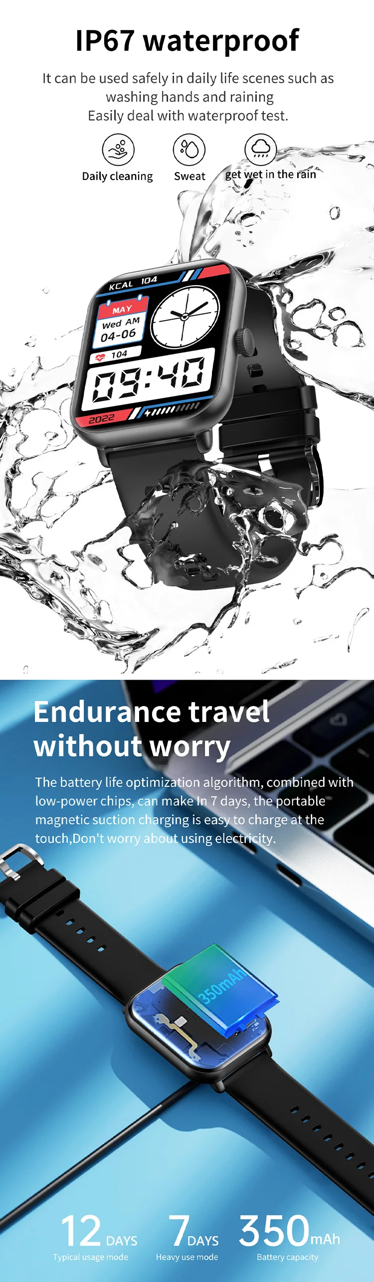 Touch screen smartwatch mobile phone talking sports wrist smart watch mobile phone connect BT calling smart watch