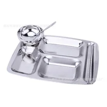 304 Stainless Steel Snack Plate School Canteen Adult and Children Rectangular Compartment Tray Five Grid Six Meal Tableware