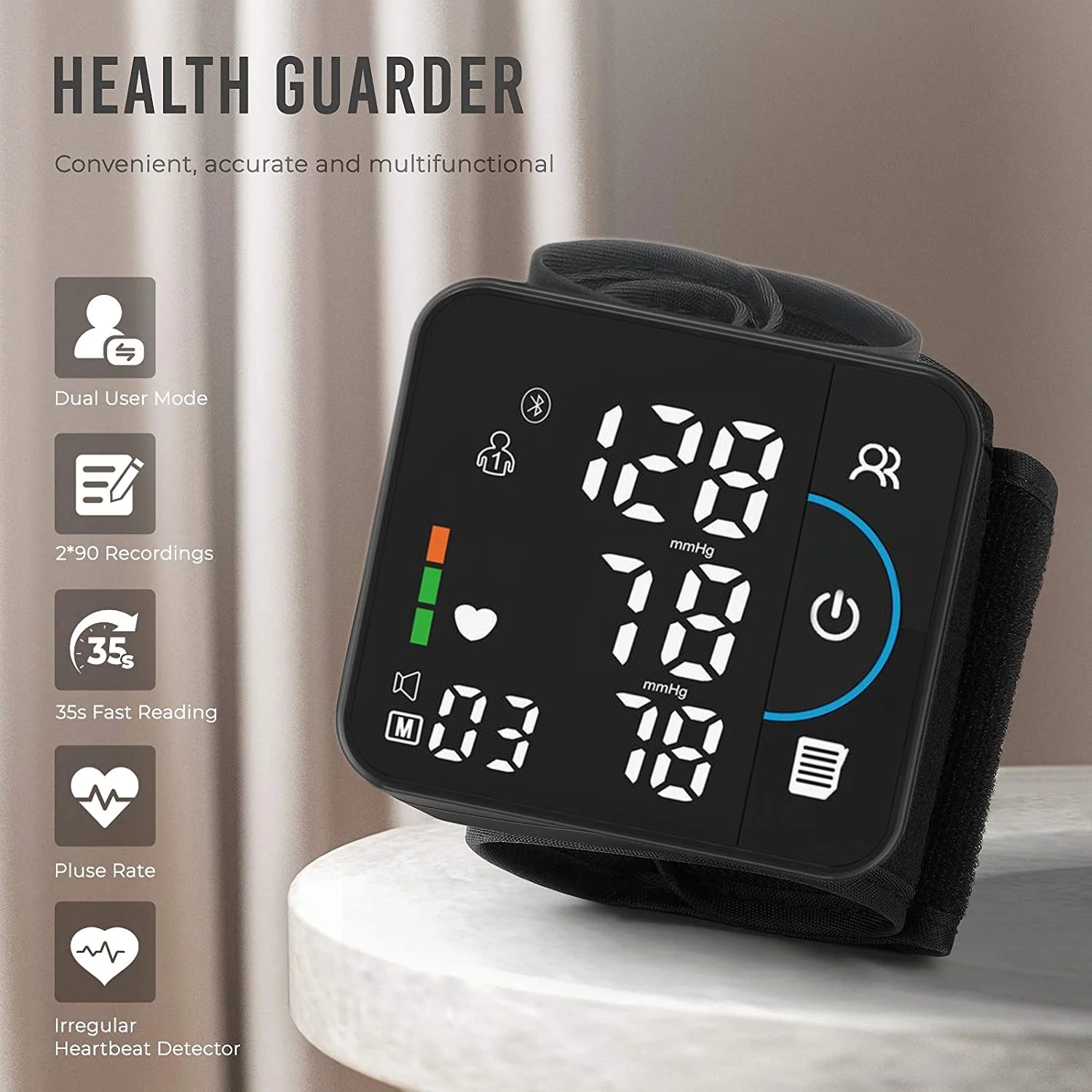 LED Screen Voice Broadcast USB Charging Rechargeable Wrist Blood Pressure Monitor