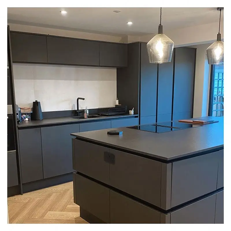 Grey Flat Design High Gloss Kitchen Cabinet Set Kitchen Cabinets