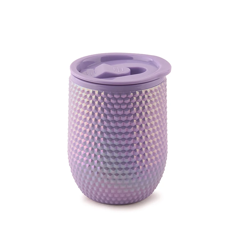 Wholesale Plastic Double Wall Diamond Wine Glasses Plastic Mini Cup Tumbler With Lid Reusable