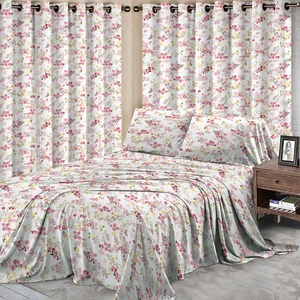 Hot Selling 100% Polyester Fabric Bedsheet Set With Curtains 2bedsheet+4curtains+4pillowcase
