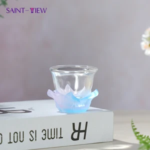 Delicate Glass Cup With Lily of the Valley Design Translucent Floral Base in Blue & Purple Ideal Home Decor and Functional Use