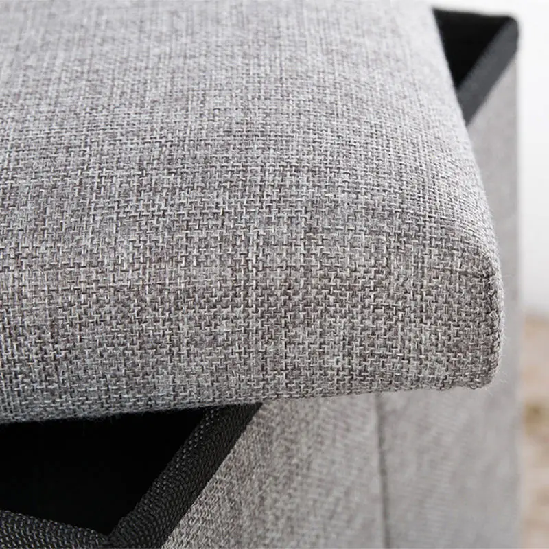 Hot-selling Modern Multifunctional Rectangle Grey Cotton Linen Folding Storage Ottoman Stool-Padded Ottoman Bedroom Apartment details