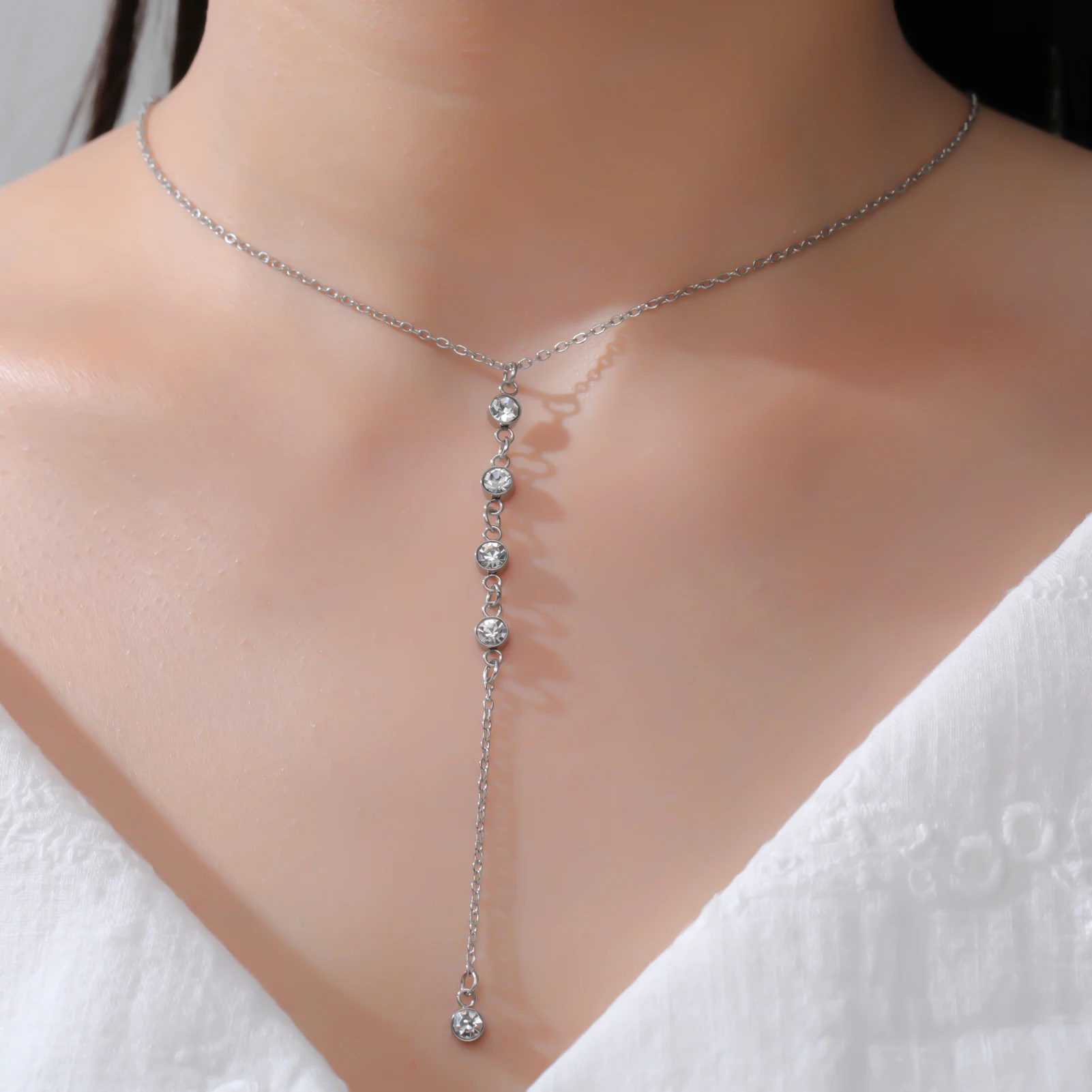 Elegant Clear Zircon Necklace - Stainless Steel