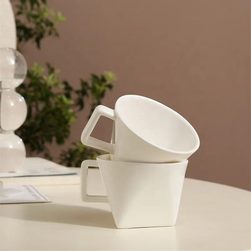 Ins Triangle Shape Custom Logo White Porcelain Milk Coffee Mug