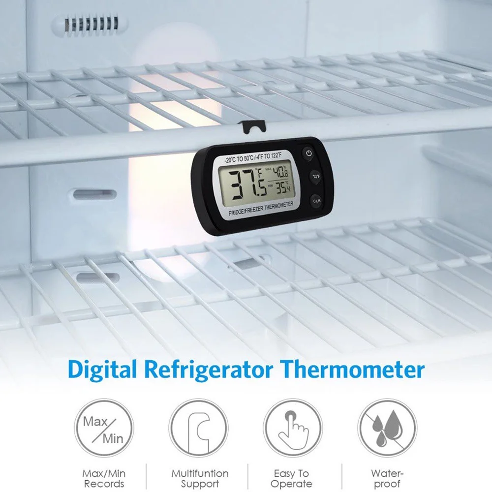 Digital Display Household Refrigerator Fridge Thermometer Thermometers with Magnet and Hook Freezer Thermometer