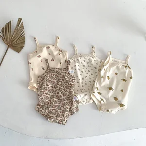 Summer New Little Internet Celebrity Printed Strap Casual Thin Cotton Triangle 100% Cotton Baby Girl Rompers