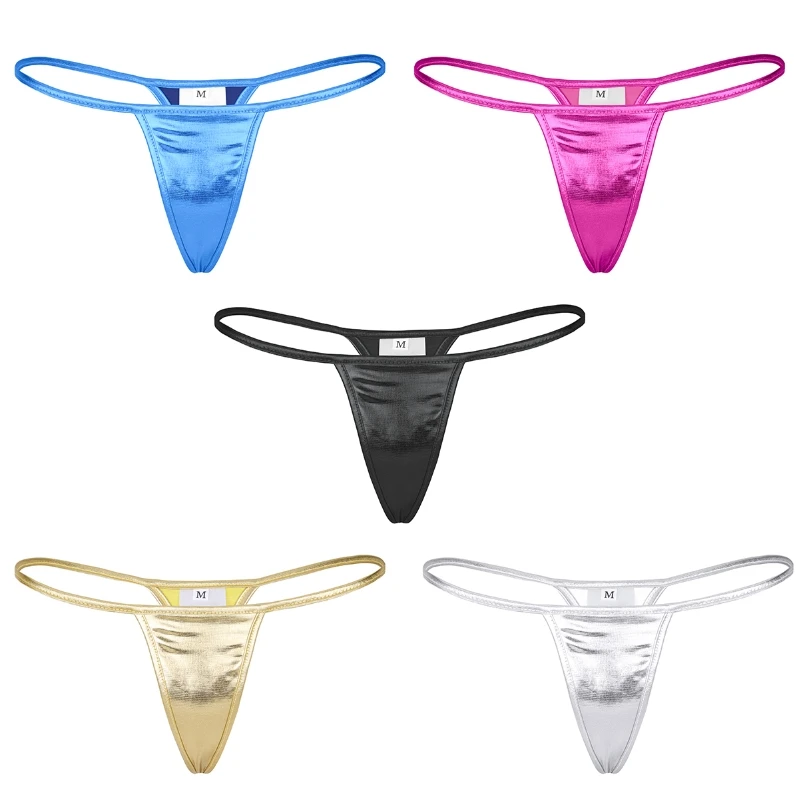 Womens Shiny Metallic Low Rise G-String Faux Leather Thong Micro