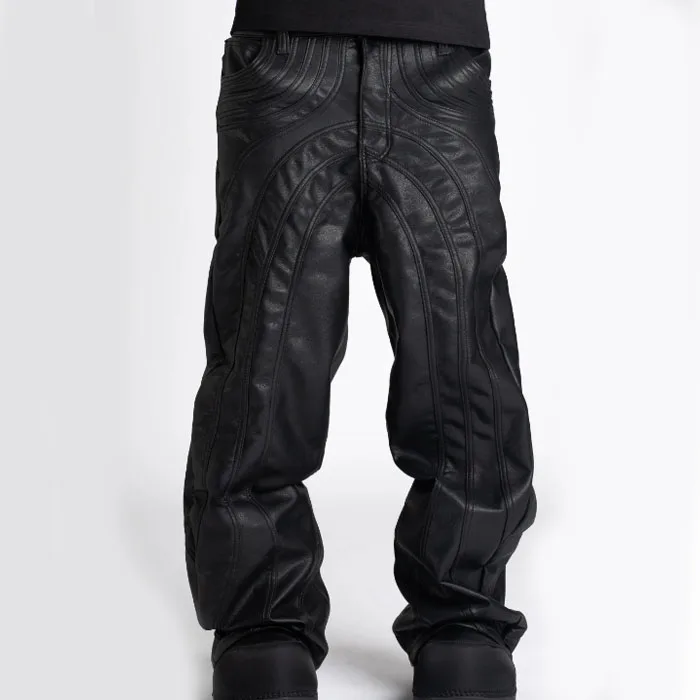 Men's Black Baggy Cargo Pants - High Waist, Zip Fly Deconstruction