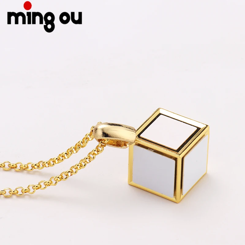 6 Inserts 3D Cube Photo Frame Necklace Sublimation Dice Memory Photo Pendant Necklace