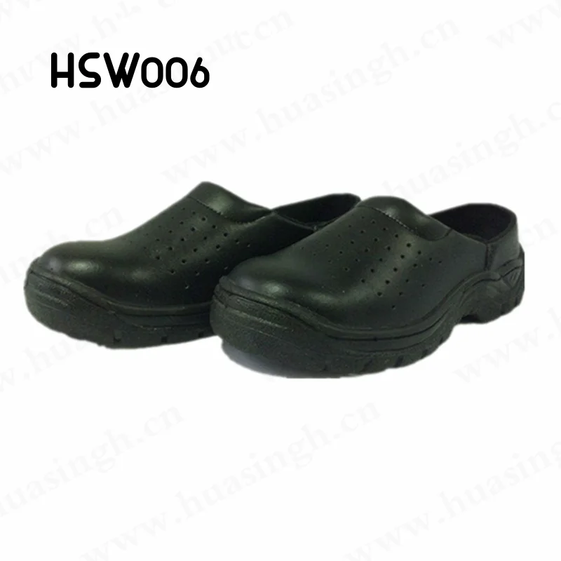 Rwh,air Hole Design Anti-oil Black Safety Shoes with Steel Toe Acid-proof PU/PU Injection Outsole Hospital Worker Shoes HSW006