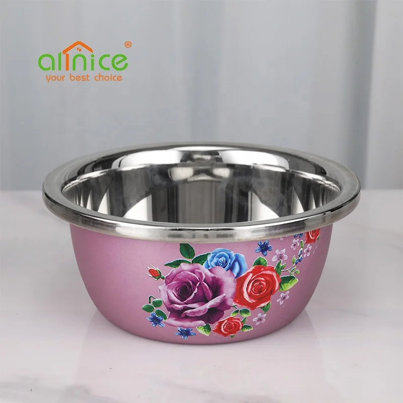 Restaurant Printing Flower Pattern Home Used Round Seasoning Basin Stainless Steel Mixing Bowl for Sale