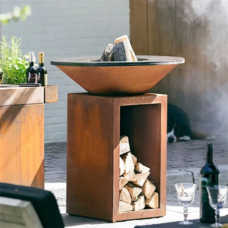 Heavy duty bbq grill burning wood corten steel outdoor barbecue bbq grills