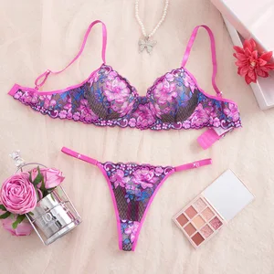 2026 Cross-Border New Arrival Sexy Lingerie French Lace Floral Cutout Breathable Tempting Lightweight Push-Up Women's Bra Set