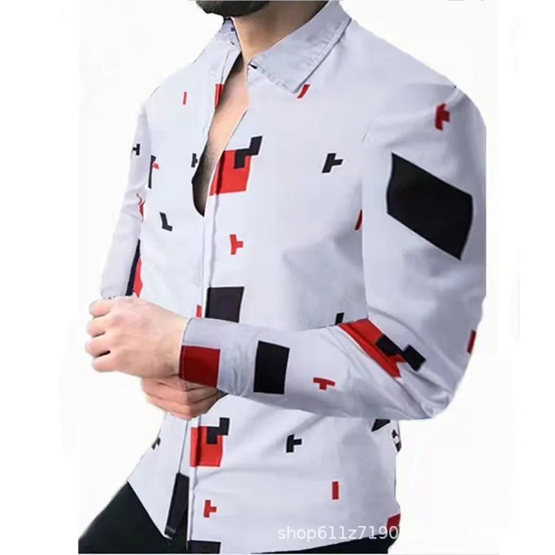 Wholesale Lion printed Men's Shirts 2022 new fashion Long Sleeve Shirt plus  size Single button turn down spring Men Clothing From m.