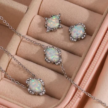 Fashion Jewelry 2023 Opal Luxury Jewelry Sets For Women Stainless Steel Women Jewelry Sets For Girls