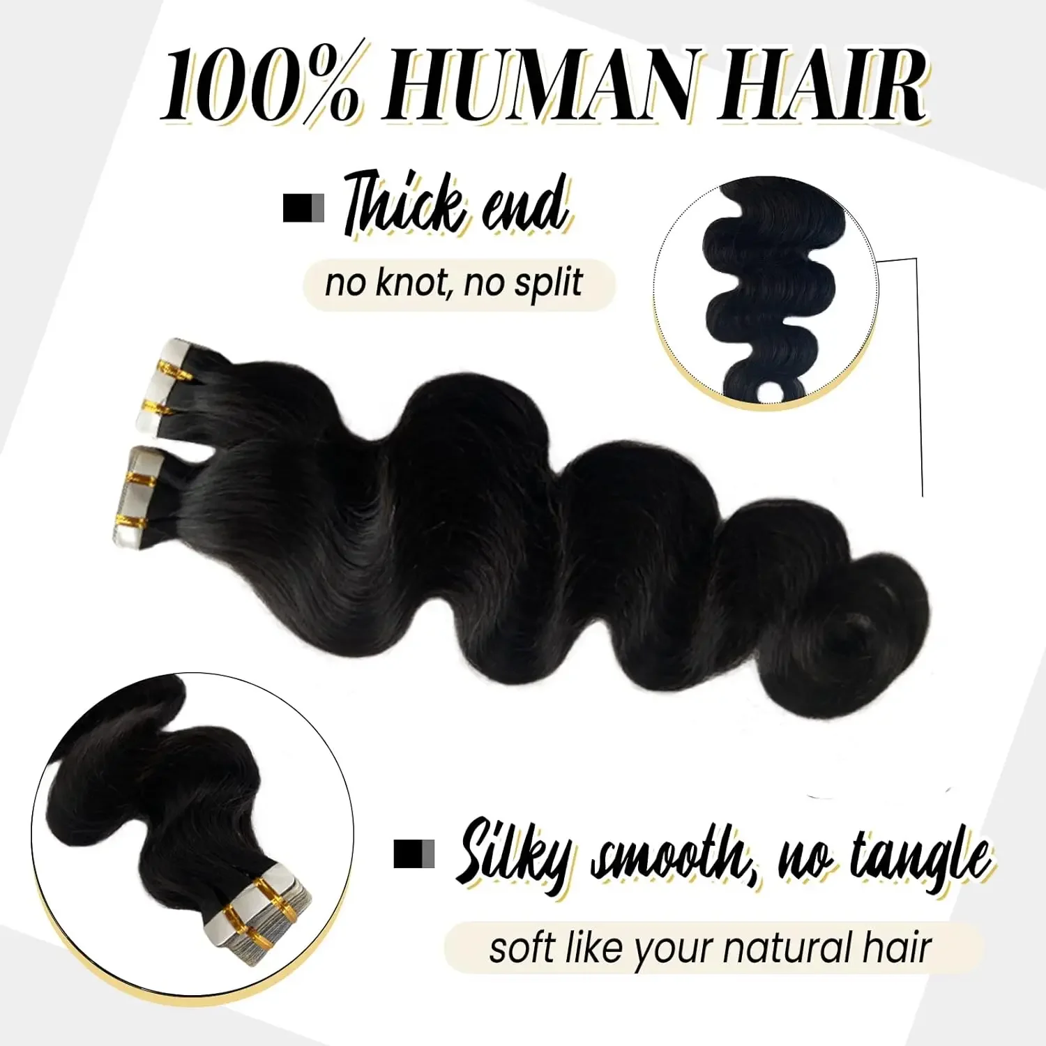 Body Wave Natürliches schwarzes Tape In Haarverlängerungen 50G/20Stk. Skin Weft 100% Remy Echthaar Tape In Haarverlängerungen für schwarze Frauen_voghion.com