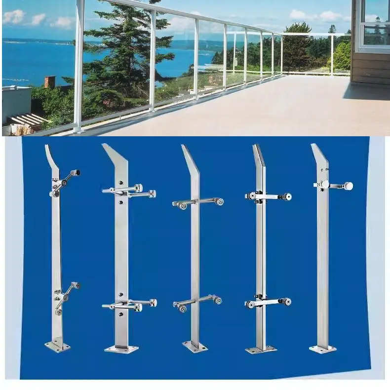 Custom Modern 304 Stainless Steel Columns Stair Handrails Shopping Mall Balcony Glass Railings Aluminum Glass Railings