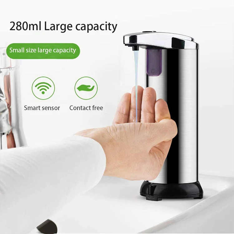 Touchless Infrared Motion Sensor Stainless Steel Automatic Soap Dispenser with Waterproof Base Suitable for Bathroom Kitchen