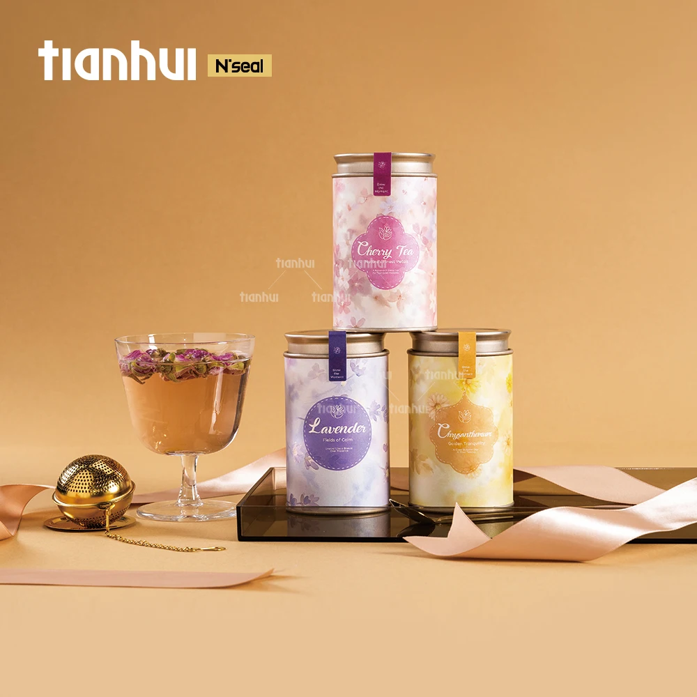 علبة شاي مستديرة فارغة تيانهوي مع غطاء مزدوج لتغليف هدايا الشاي