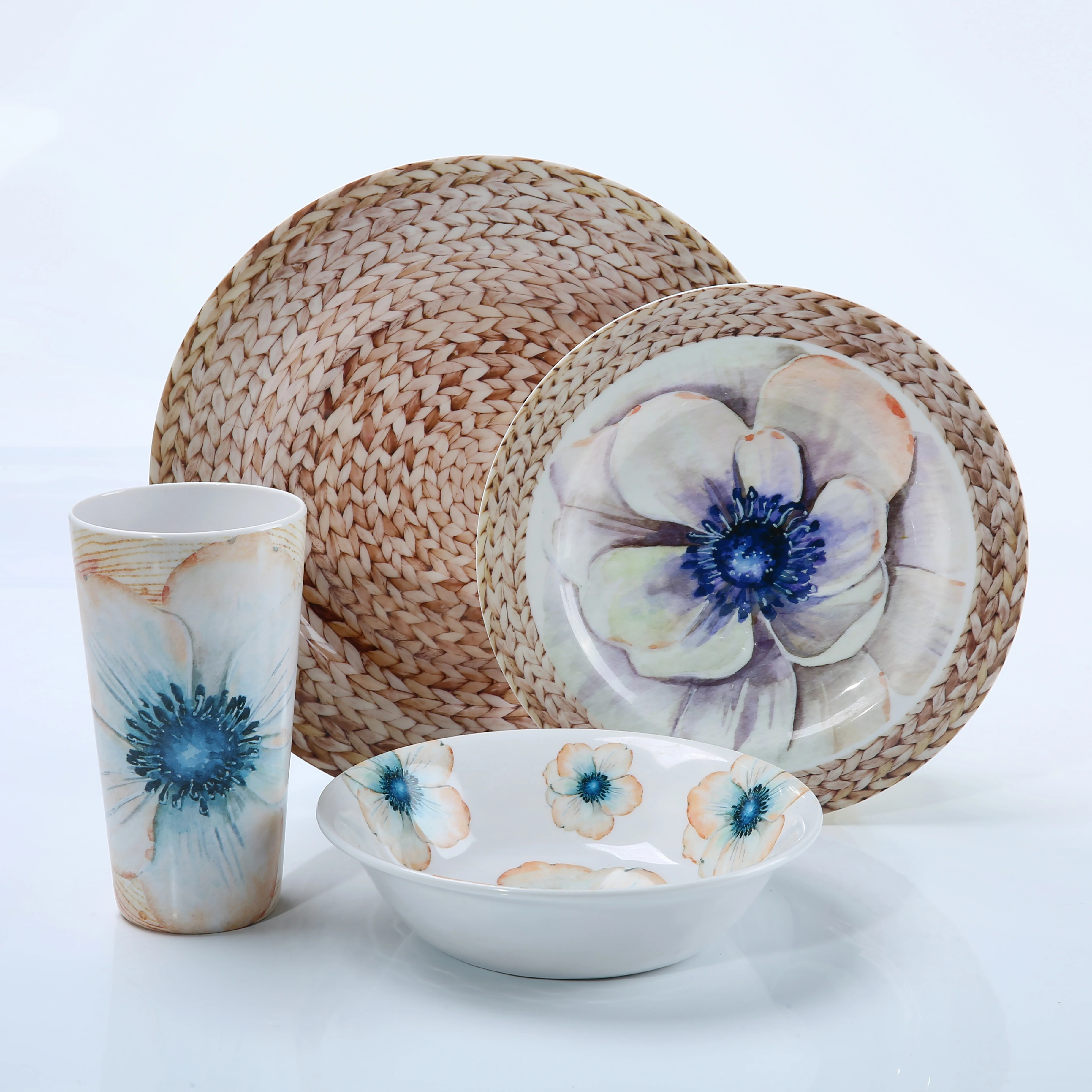 定制16件环保花卉彩色印花餐具三聚氰胺 - buy customized tableware