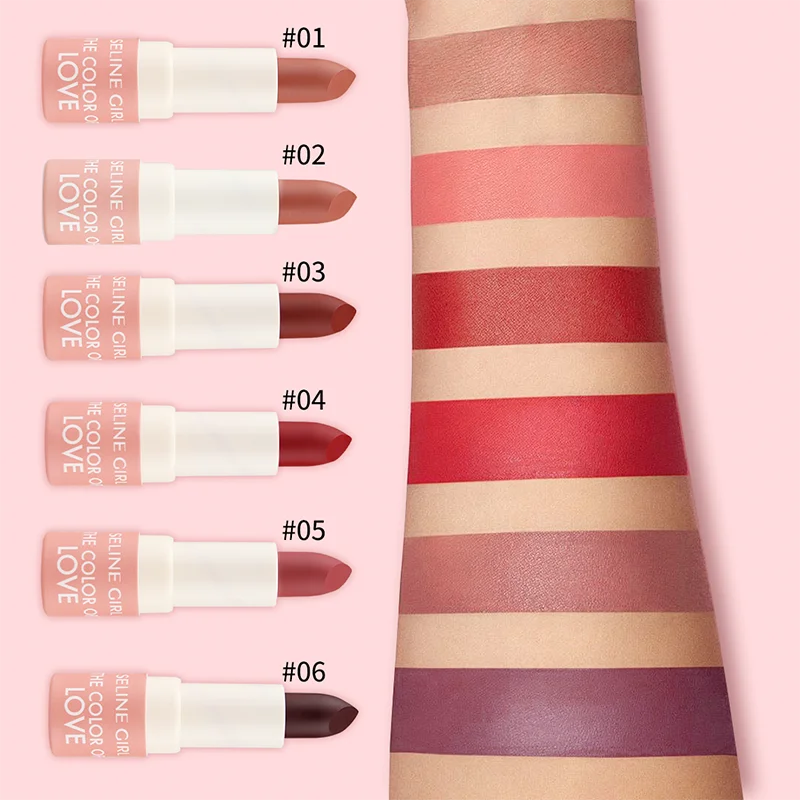 Oem 6 Colors Warm Bright Sweet Love Matte Lipstick Silky Misty Mud Smooth Moisturize Red Lipstick for Dark Skin