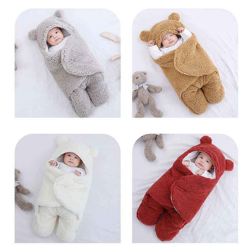 Newborn Baby Sleepsack Bag Jump Swaddling Newborn Baby Blanket Soft Fluffy Infant Bear Shaped