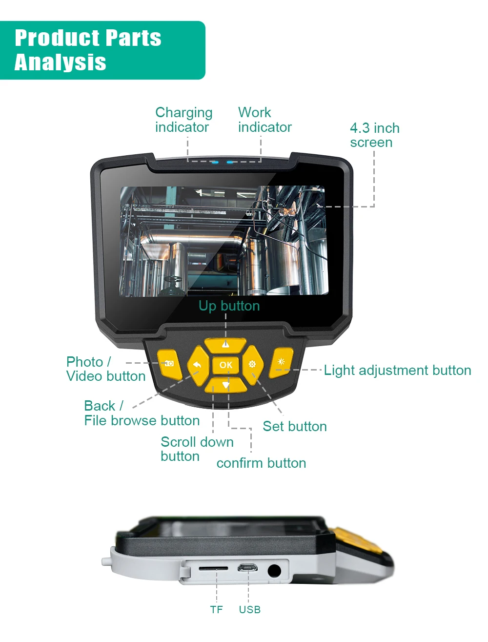 Diagnostic Tool Videoscope Drain Sewer Pipeline Plumbing Camera Industrial Endoscope Camera Testing Machine Car Repair Borescope