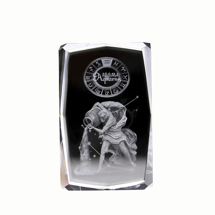 Cheap 12 Zodiac Gifts Aquarius Customize Crystal Decoration 3d Laser Crystal Gift Items