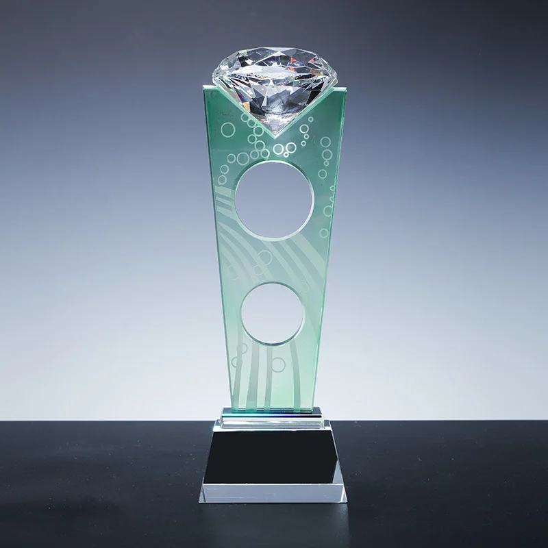 Factory direct custom green k9 Crystal Diamond trophy can be carved and sandblasted inside details