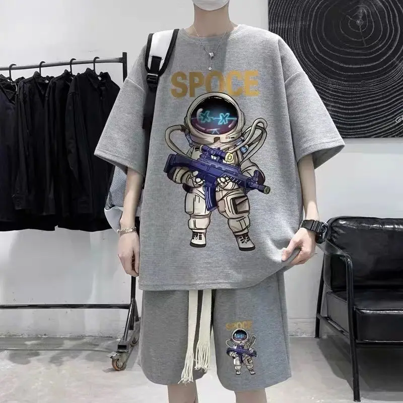 zxojk New 2023 Summer Mens Sets Short Sleeve Hooded T Shirt+Full-Length Pant 2 Piece Set Clothes Casual